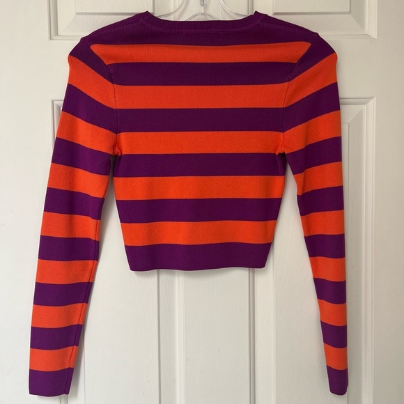 Zara Striped Cropped Knit Sweater M Purple & Orange - Picture 6 of 10